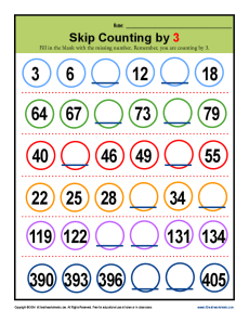 Skip Counting by 3 Worksheets | 2nd Grade Math Activities