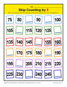 Math Skip Counting by 5 Practice Worksheet