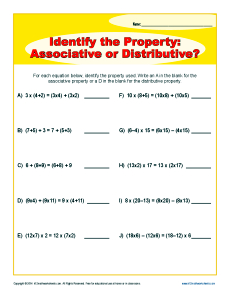Math Worksheet Activity - Properties