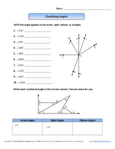 Classifying Angles Worksheet | 4th Grade Geometry Worksheets