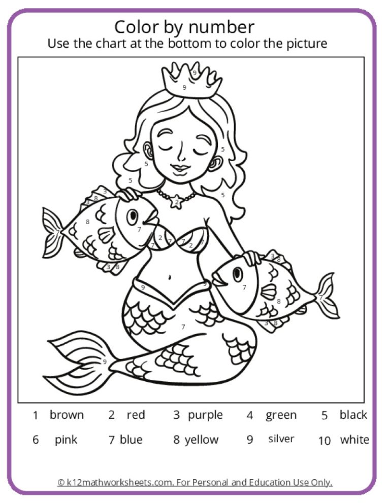 Color By Math Mermaid Worksheets Archive - Page 22 of 25 - K12 Math Worksheets