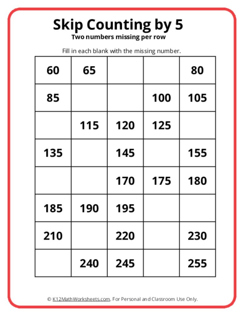 Skip counting by 6 worksheets