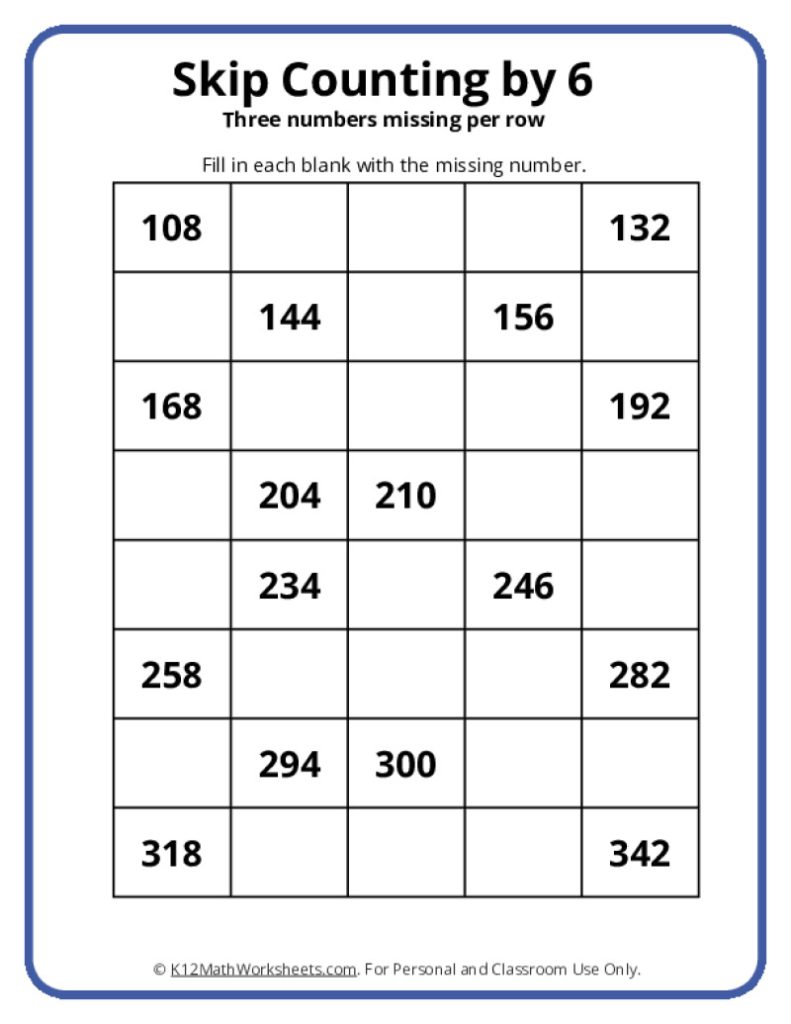 Skip Counting by 6 worksheets