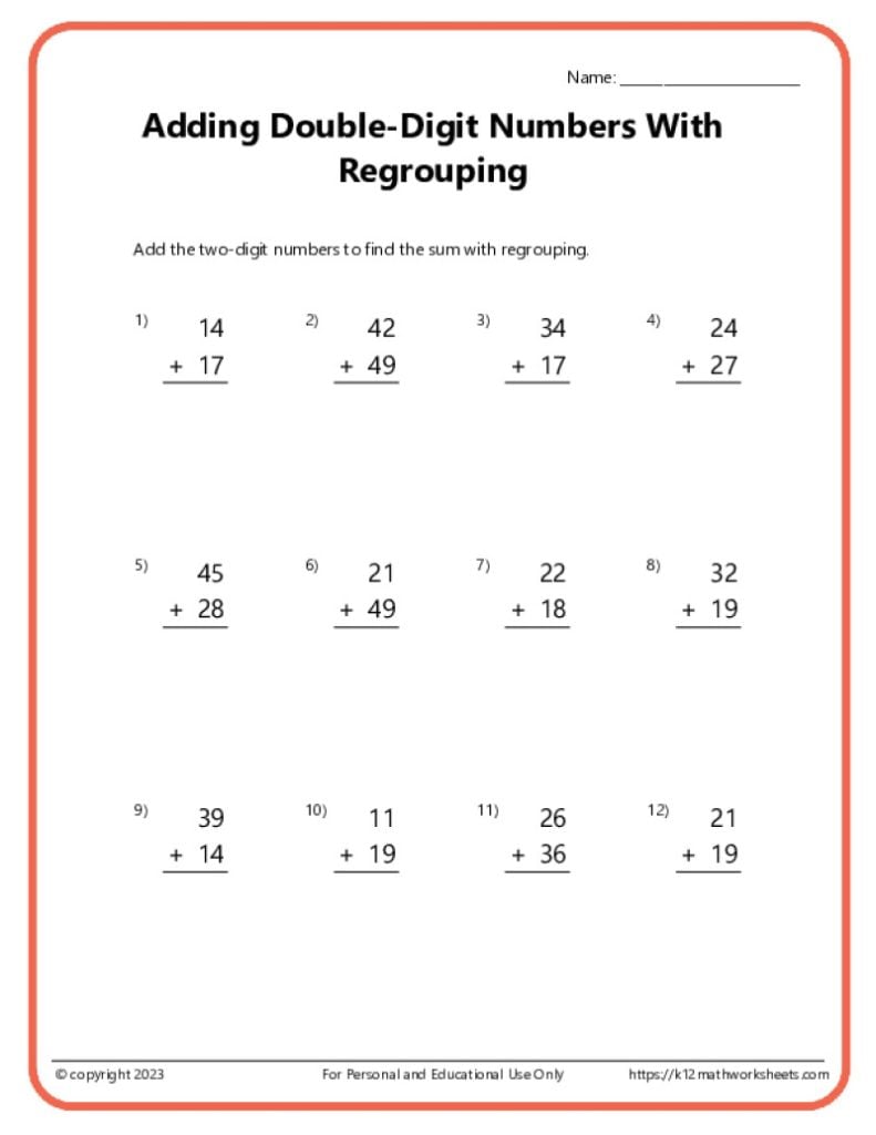Double Digit Addition with Regrouping