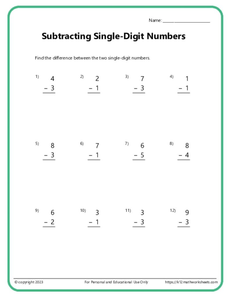 Single Digit Subtraction