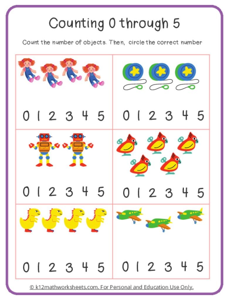 Counting to 5 PDF Worksheet