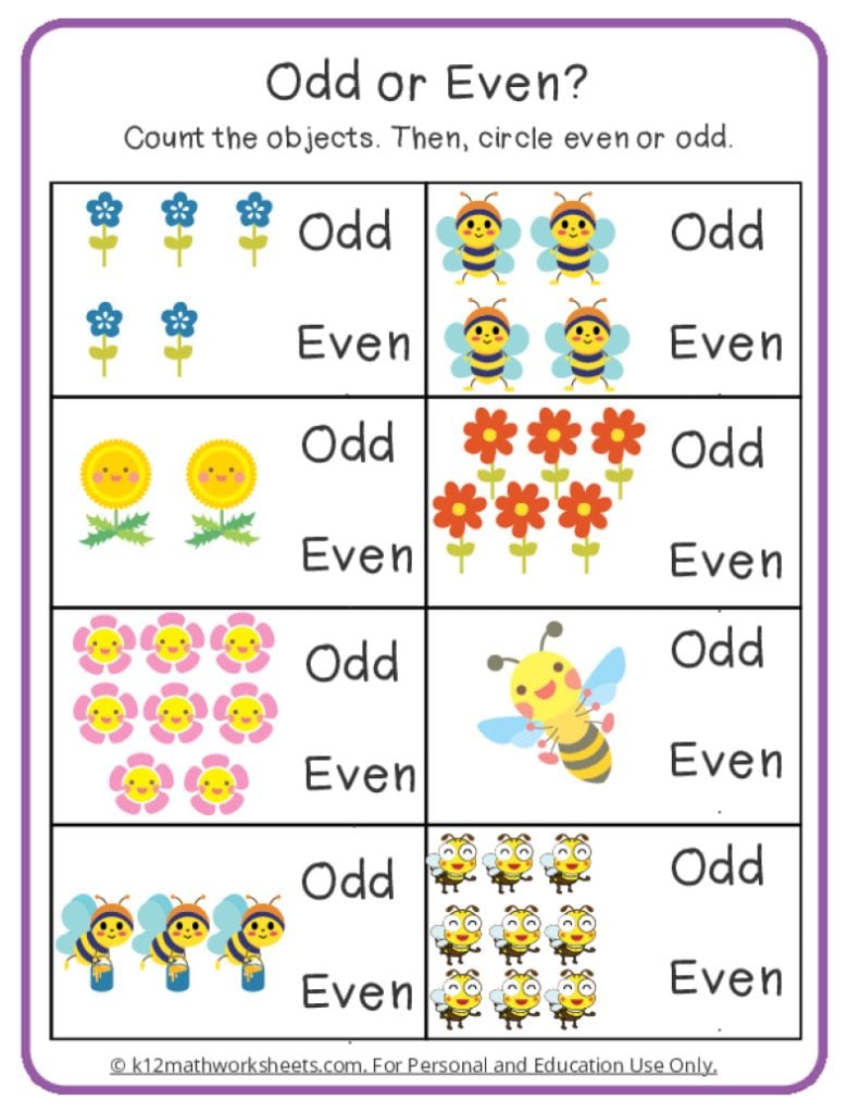 Kindergarten Odd or Even Worksheets