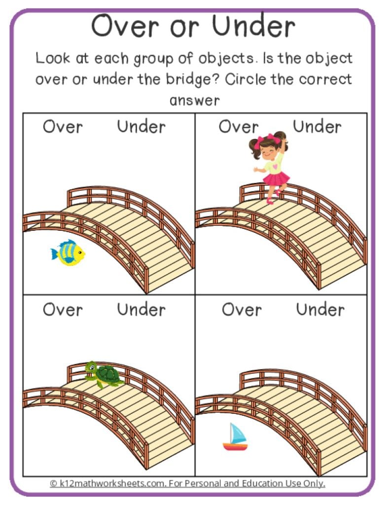 Over and Under Worksheet PDF
