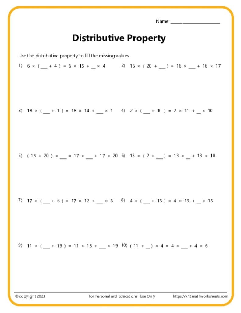 Educational Math Resource: Practice Using the Distributive Property