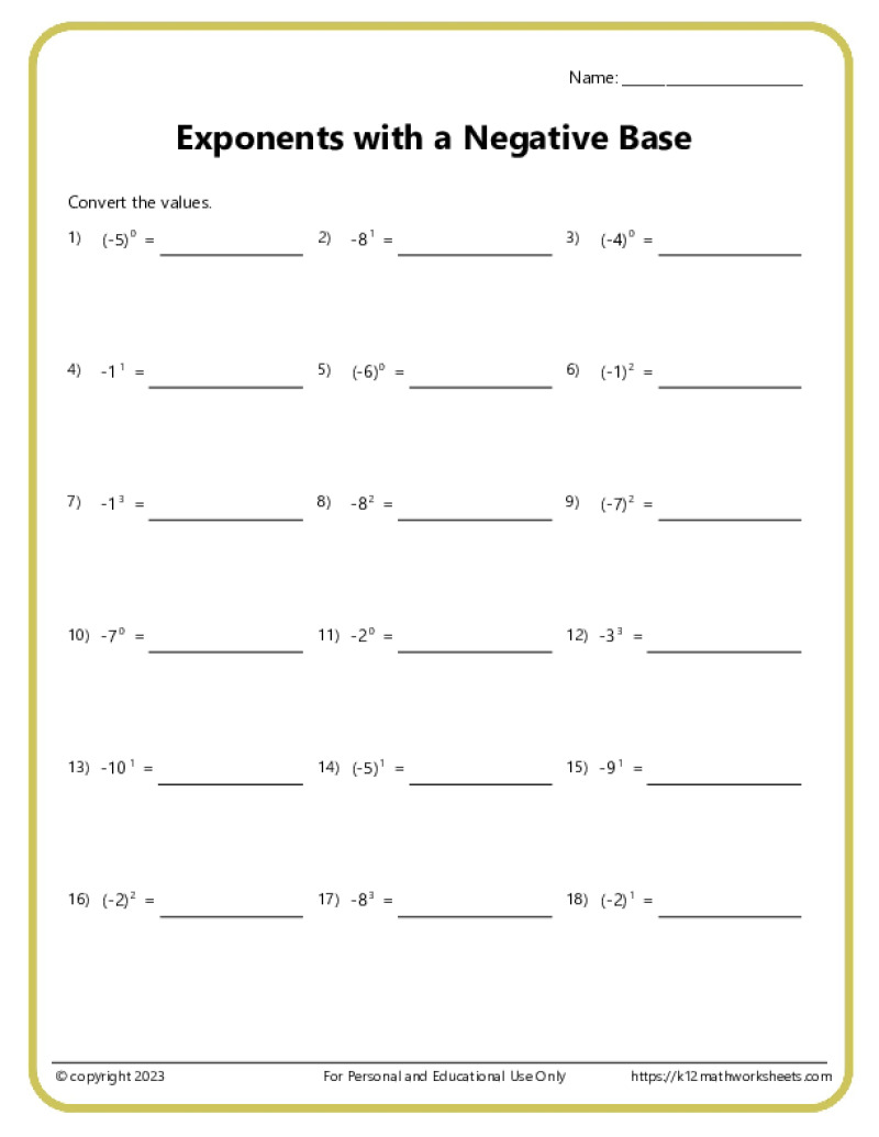 Exponents Worksheets