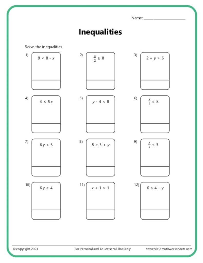 Practice Solving Inequalities Printable PDF