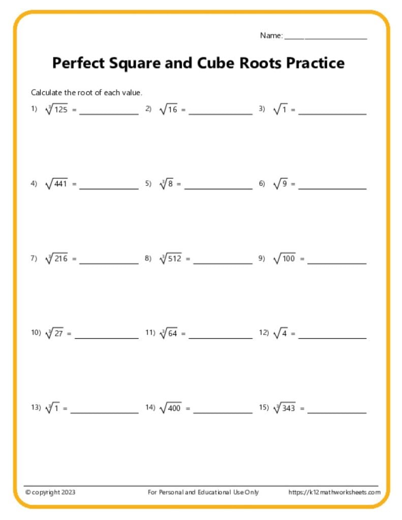 Interactive Math Exercise: Practice Solving Perfect Square and Cube Roots