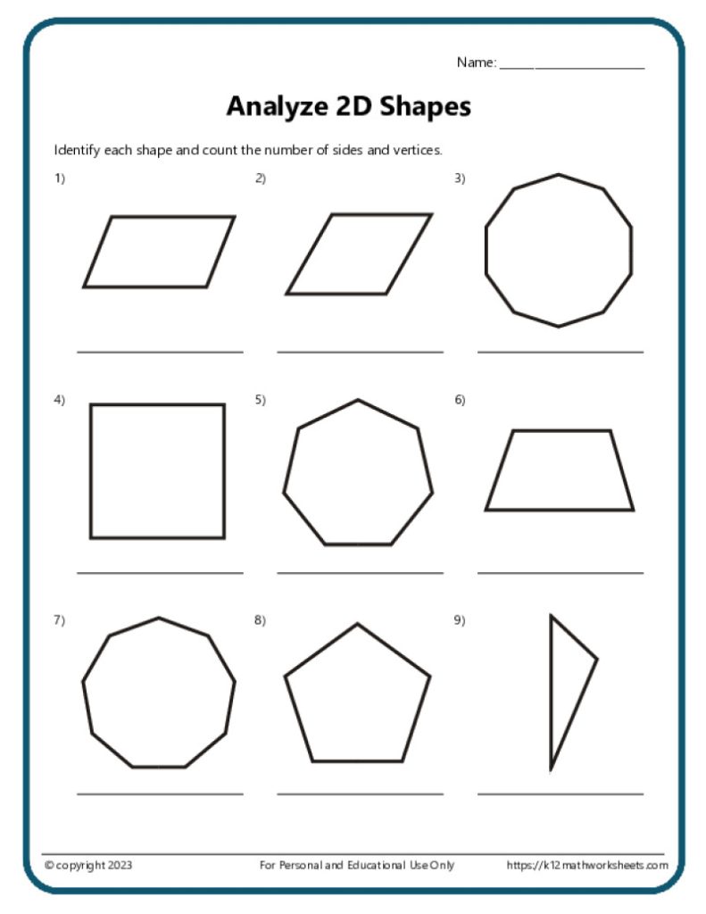 Printable PDF Worksheet: Analyze the 2D Shapes