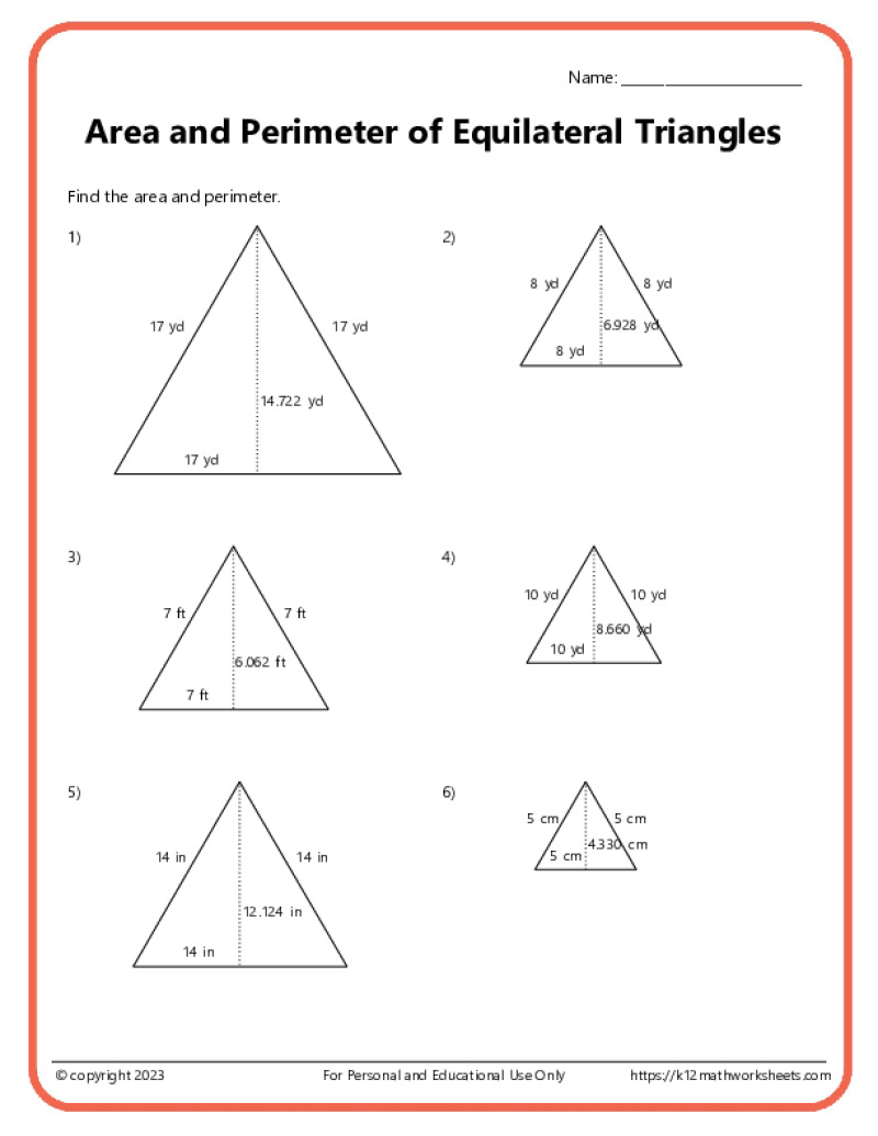 Area and Perimeter of Triangles - K12 Math Worksheets