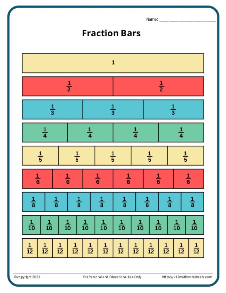 Printable PDF Worksheet: Fraction Bars