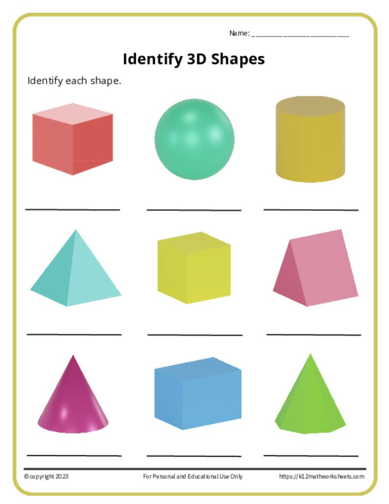 Geometry Worksheet: Identify the 3D Shapes