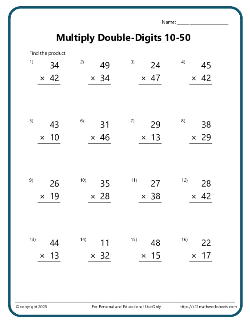 Multiplication Worksheets - K12 Math Worksheets