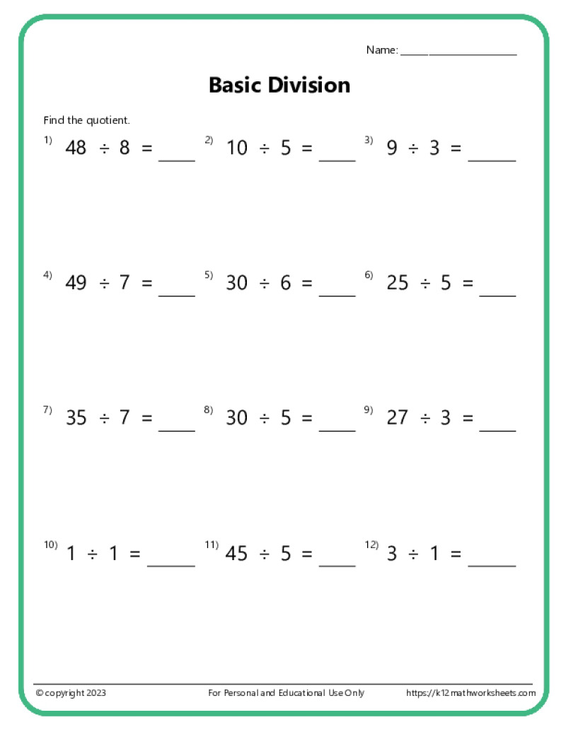 Basic Division Worksheets