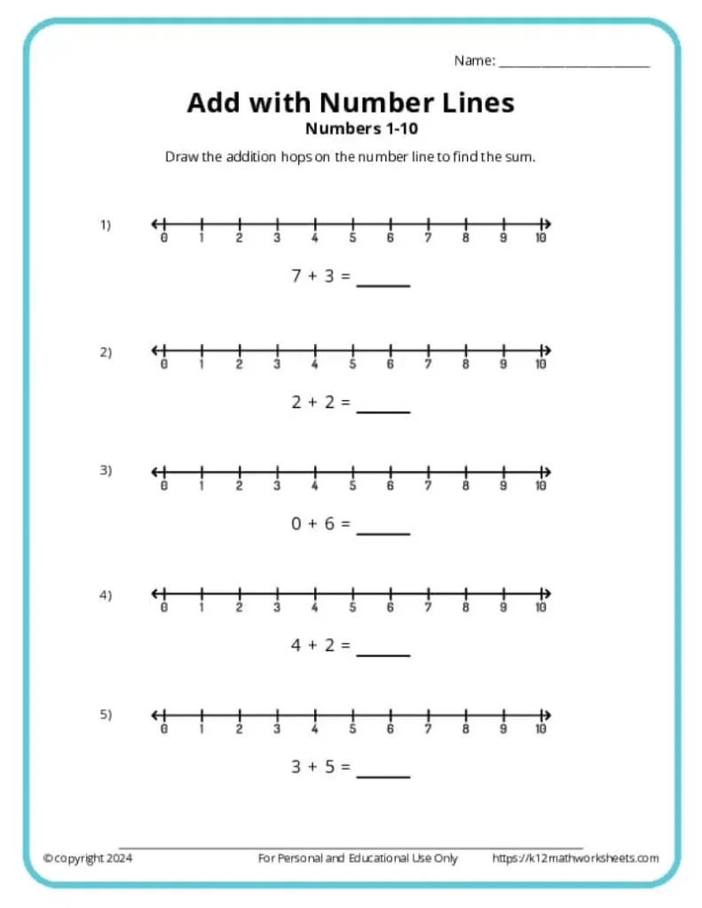 Printable PDF: Add on a Number Line