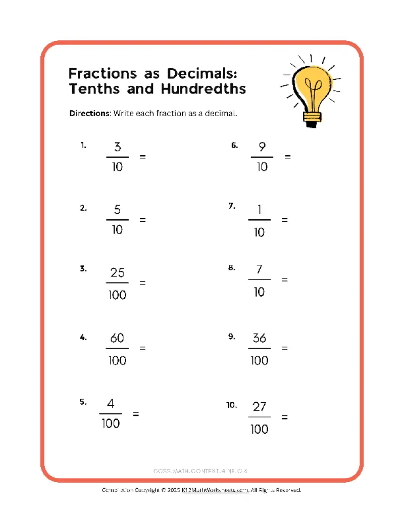 4th Grade Decimals K12 Math Worksheets 4th Grade Decimals K12 Math Worksheets