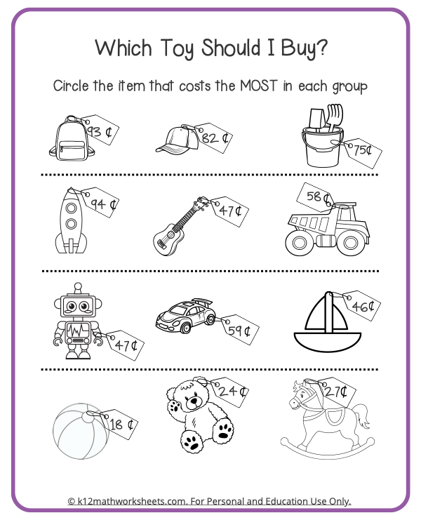 Compare Numbers Worksheet
