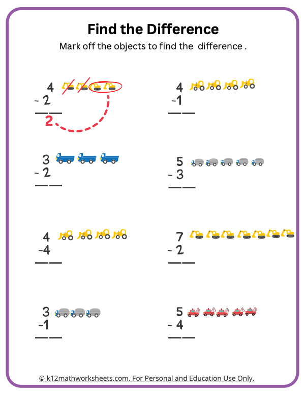Kindergarten Subtraction Worksheet