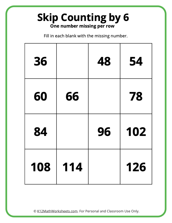 Skip Counting Worksheet